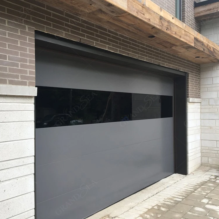 Best price residential sectional tempered glass aluminum black glass garage doors for homes