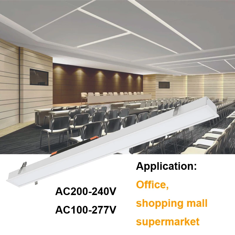 Custom Ceiling Recessed LED Linear Light 20W-80W Linear LED Lighting with Dali System Aluminum PR for Office Use