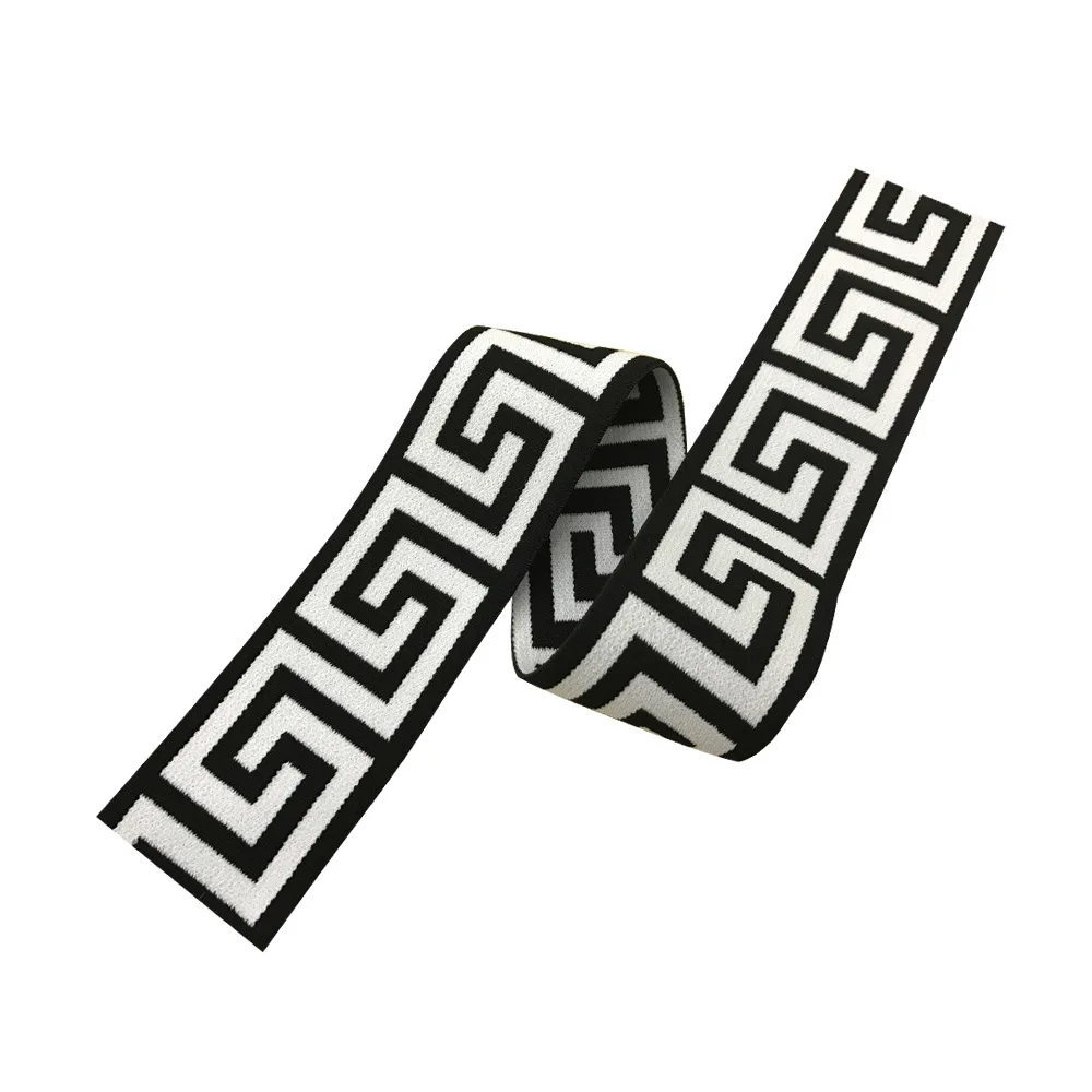 Stylish retro nylon jacquard webbing Maze jacquard elastic plain weave flat wide 40mm durable elastic band