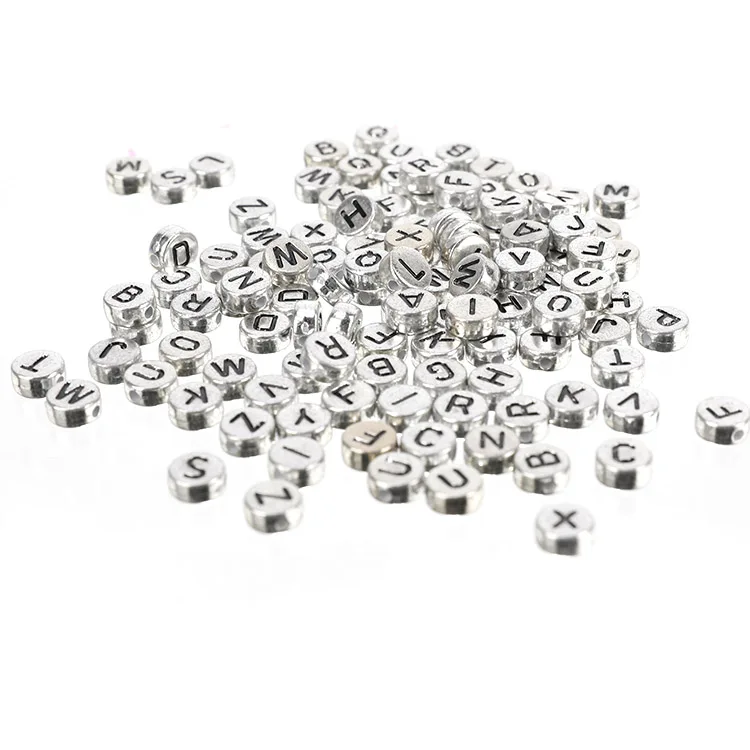 Silver Acrylic Plastic Beads with Black Numbers and alphabet letter from 500 pieces to 1000 pieces