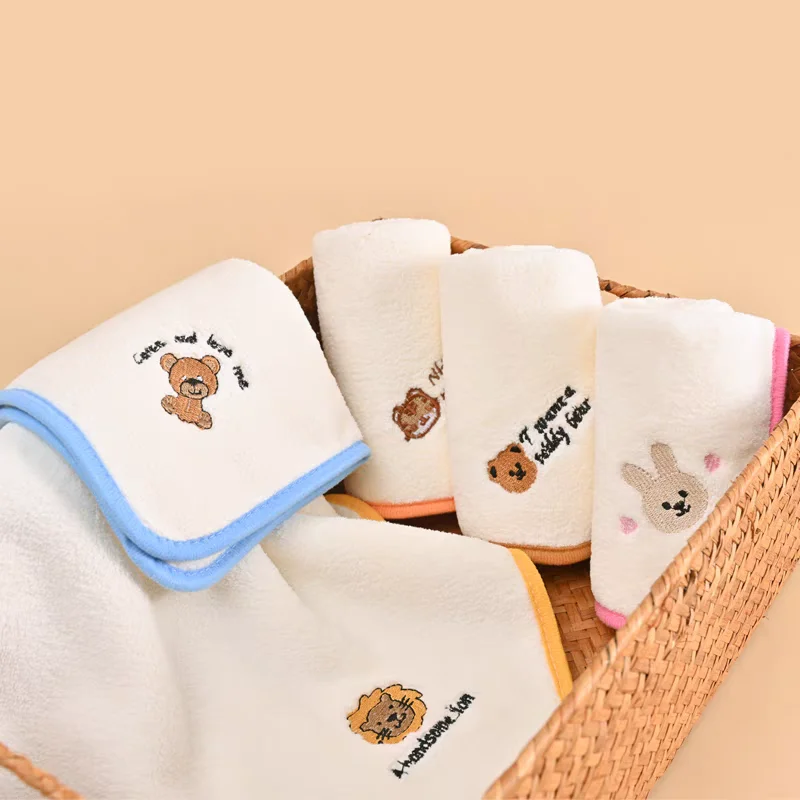 Wholesale Customized Baby Grade Soft and Absorbent Cleaning Embroidered Face Towels 30x30cm for Kindergarten Use