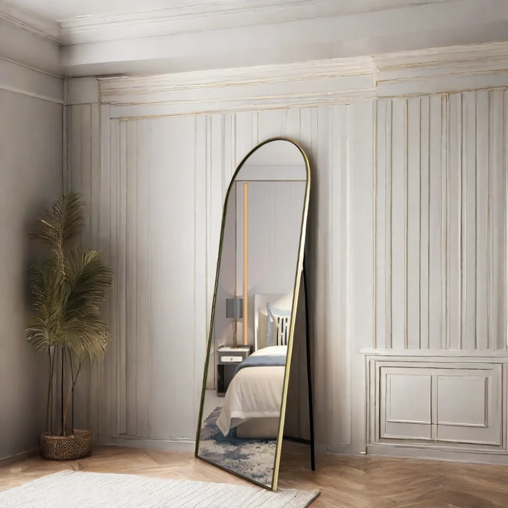 wholesale large arch standing floor mirror luxury metal frame decorative full body miroir for bedroom specchio espejo spiegel