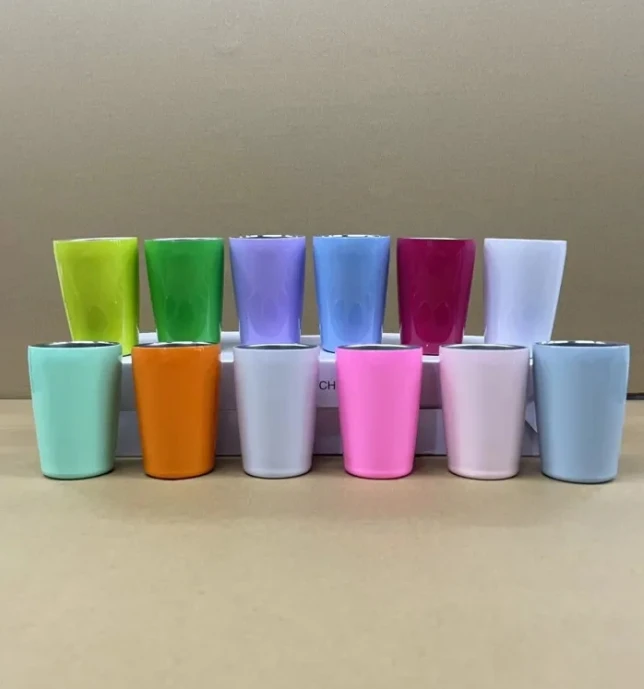 USA Wholesale 3oz Mini Double Wall Stainless Steel Tumbler Cup 12 Mixed Colors American Style Design with Lid Straw for Coffee