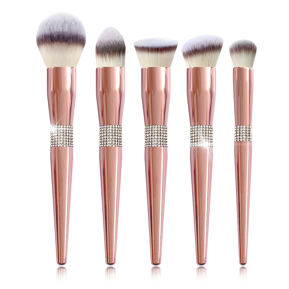 
BUEART 10pcs glitter diamond handle makeup brushes Rose golden Glitter Handle makeup brush with PU bag brochas de maquillaje 