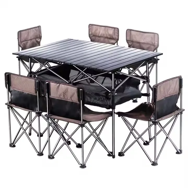Outdoor Barbecue Picnic Leisure Portable Egg Roll 6 Seat 1 Table Camping and Chair Set