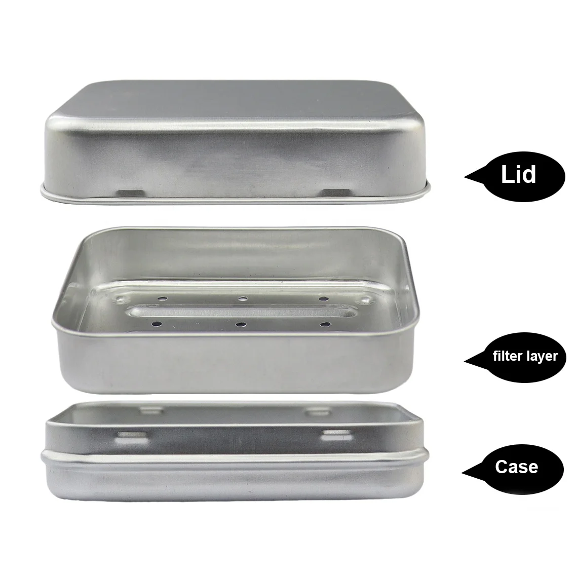 Bathroom Drain Layer Soap Dish Rectangle Custom Logo Empty Container Aluminium Soap Tin Case Box with Lid
