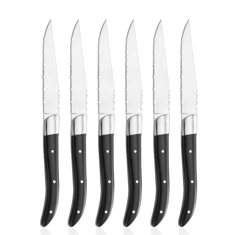 Set of 6 Stainless Steel Blade laguiole Serrated Steak Knives with Polished ABS Handle In Gift Box
