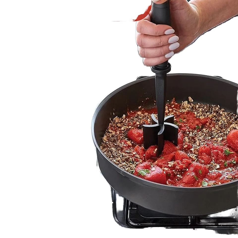 Wholesale Heat Resistant Meat Masher Tool 5 Curve Blades Non-Scratch Nylon Ground Beef Hamburger Maker Potato Fruit Chopper
