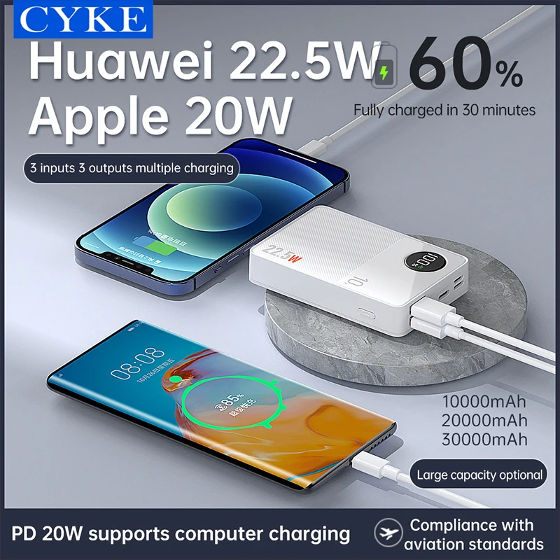 CYKE PD 20 Вт внешний аккумулятор 30000 мАч 22 5 12 В Быстрая зарядка портативное зарядное устройство со светодиодным дисплеем