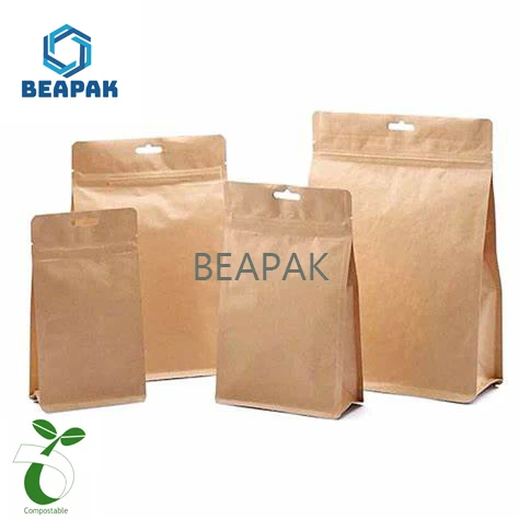 
Eco friendly 200 gram pouches coffee package Kraft paper bags biodegradable side gusset coffee bag with valve 