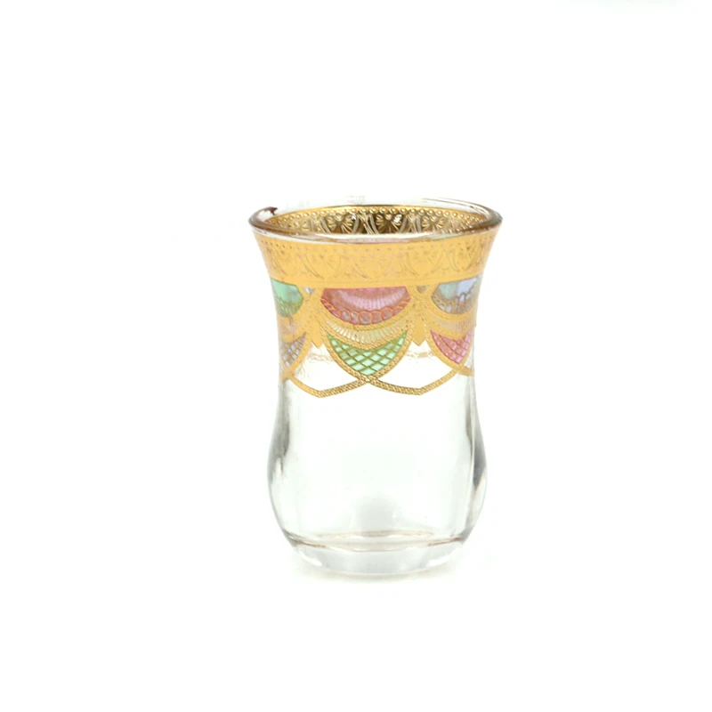 golden color 6 cups set 70ml without handle arab tea coffee cup yiwu wholesale clear turkey glass cup set