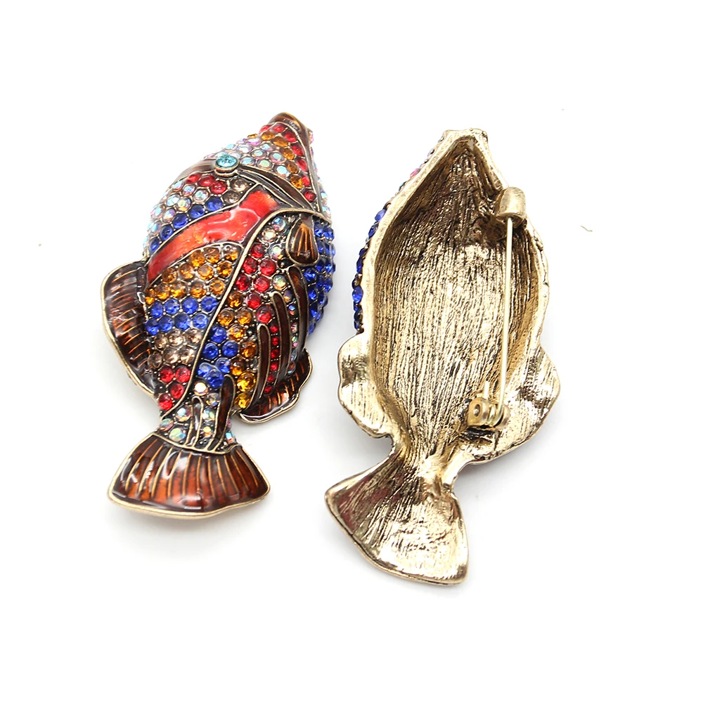 Multicolor Rhinestone Crystal Lucky Fish Women Dress Brooch Pin Decoration Gift Accessories