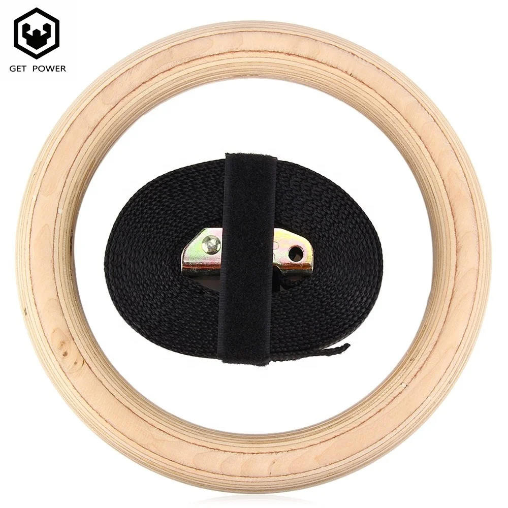 Hot sale 28mm/32mm Nylon Strap Cross Fitness Wooden Training Gymnastic Rings