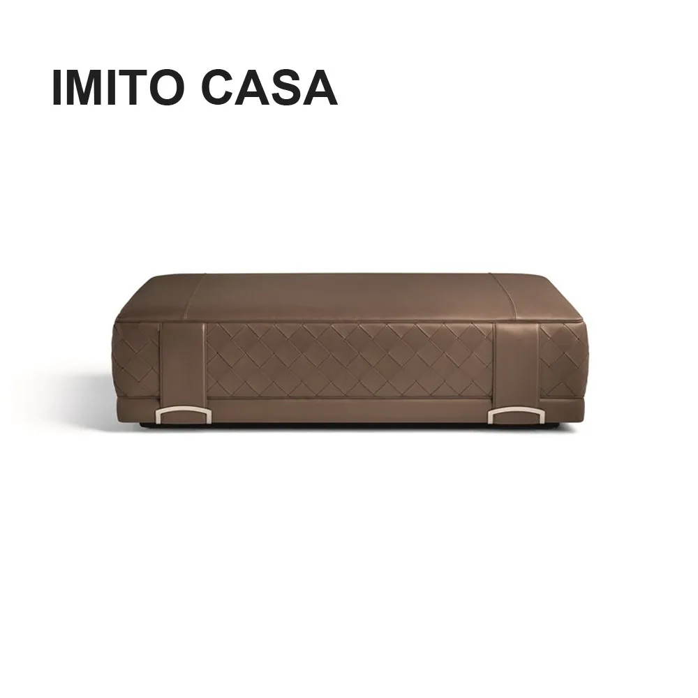 
Italian Luxury Furniture Brown Synthetic Leather Ottoman Pouf / Retro Stylish Modern Step Stool Quality Knitting Footstool 