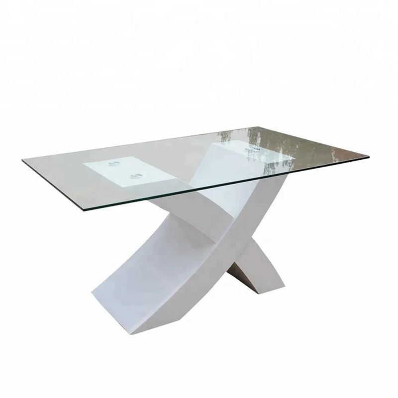 Fashion White X shape round modern glass dining table made in China on sale