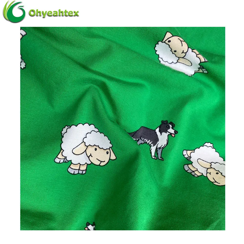 Oeko-Tex Knitted Printed 220GSM 90% Cotton 10% Spandex Jersey Fabric For Tshirts