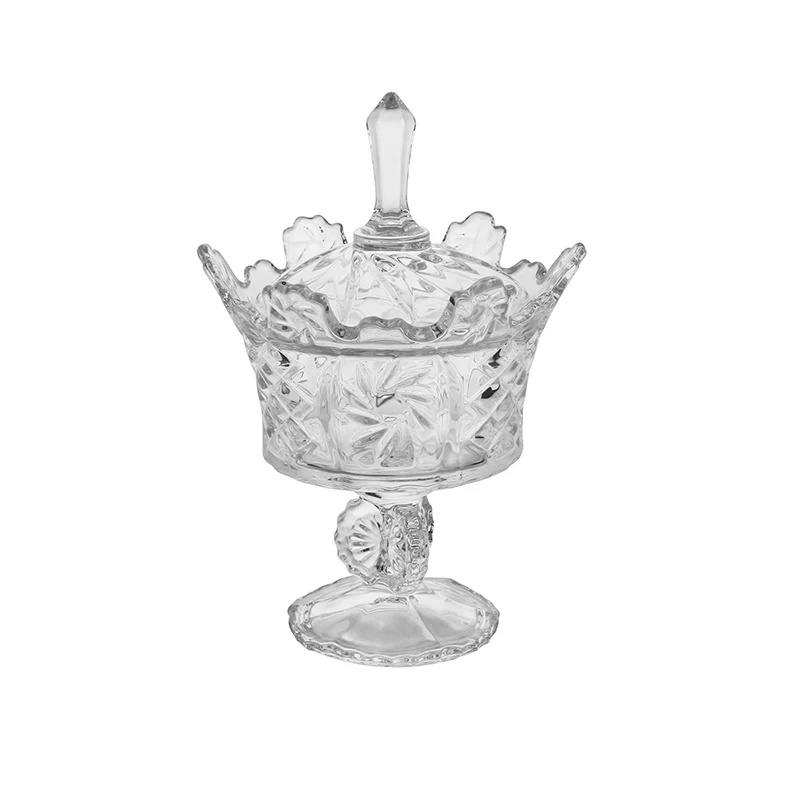 Crystal Glass Candy Dish With Lid Crown Candy Jar Decorative Candy Bowl Crystal Covered Cookie Jar for Home Office Desk