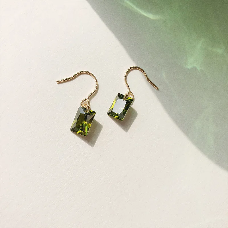 2022 Lot Natural Peridot Green Beads Dangle Aretes Jewelry Statement Rectangle Dangle Hook Earrings for Women