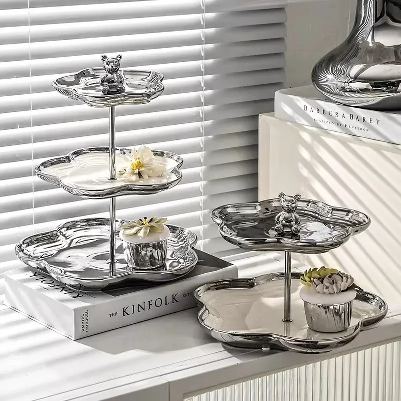 Kitchen Accessories Candy Tray Custom 3 Tier Ceramic Dish Racks Customized Green 2 Tier Plate Snack Tray Serving Tray Set