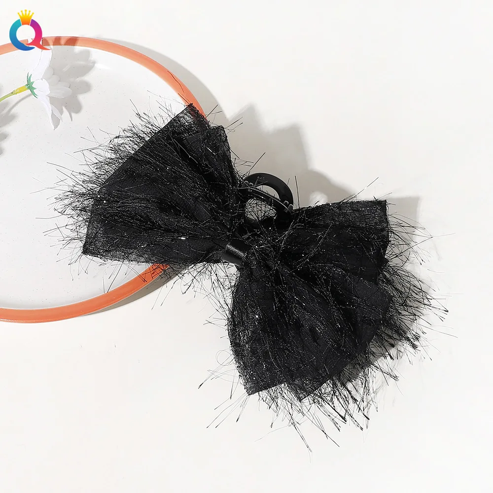 QIYUE Fabric Chiffon Bow Hair Clip Back Head Plate High-end Large Clip Hair Accessories