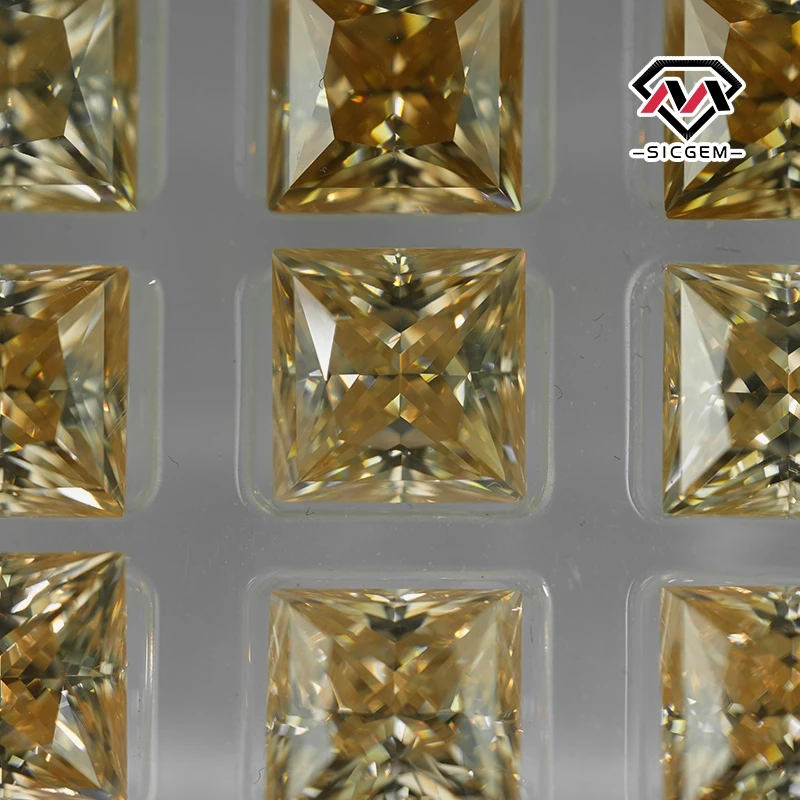 SICGEM Wholesale Tea Yellow Color Princess Brilliant Cut VVS 1 D Loose Mossanite Diamond for Jewelry Making