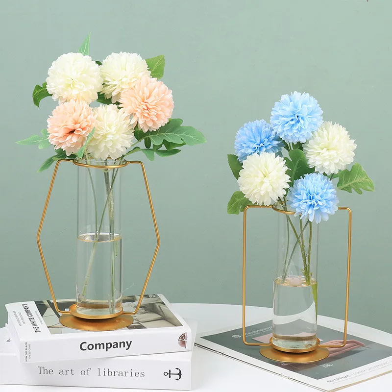 Plant Round Glass Bottle Hydroponic Glass Vase For Flower Or Water Plant With Metal Support For Home decoration