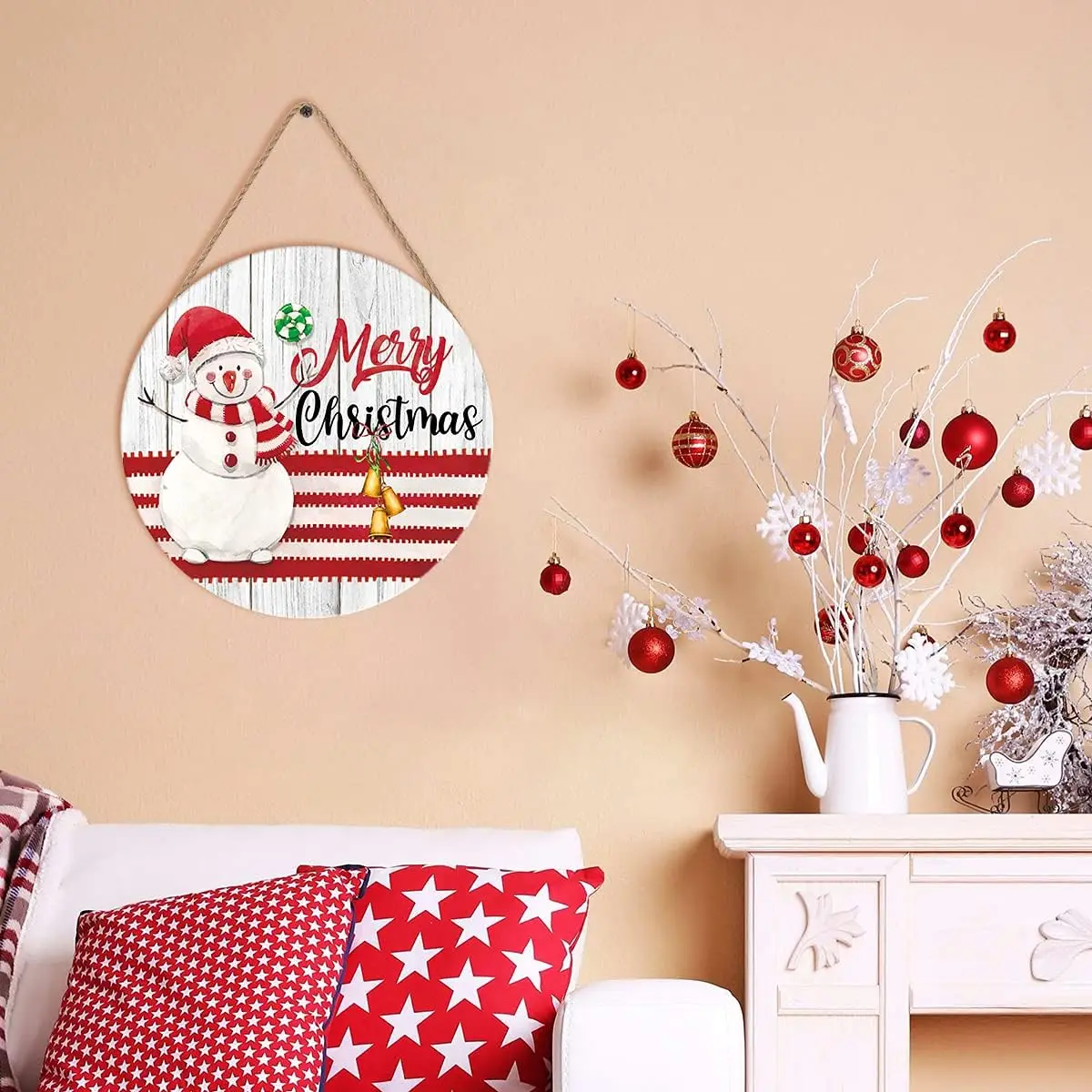 Custom Christmas Round Wooden Plaques Front Door Hanger wreath sigmns Welcome wood Sign with