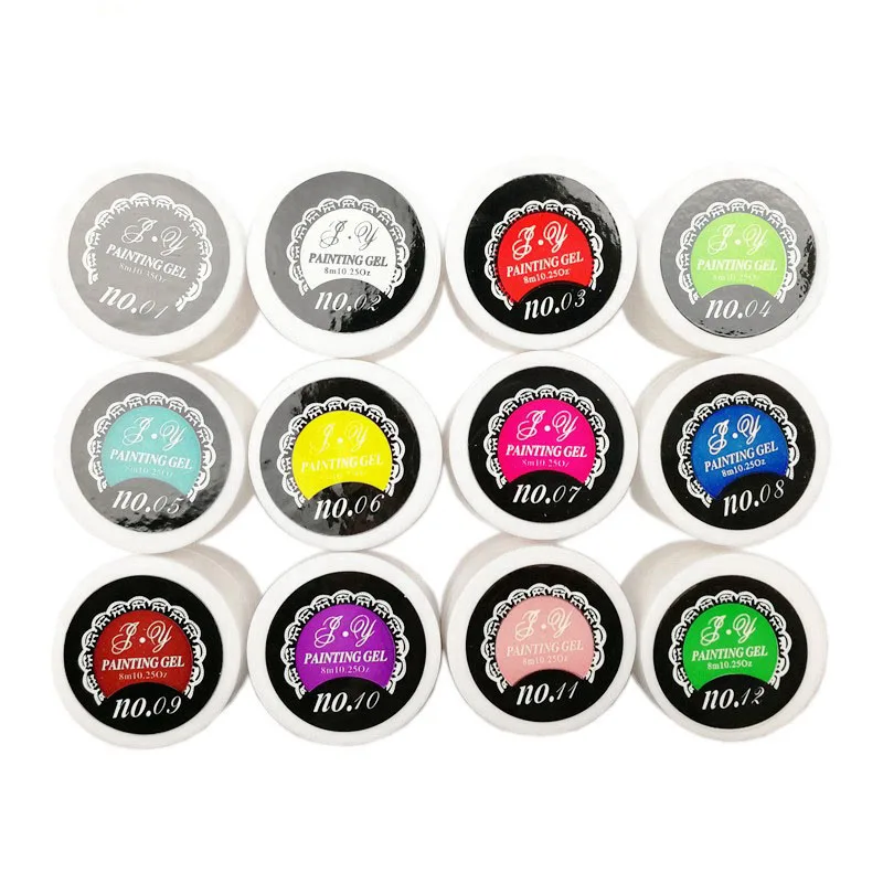 12 colors nail painting gel carving soak off 8ml uv solid nail polish set phototherapy nail pull line cream glue pigment canned