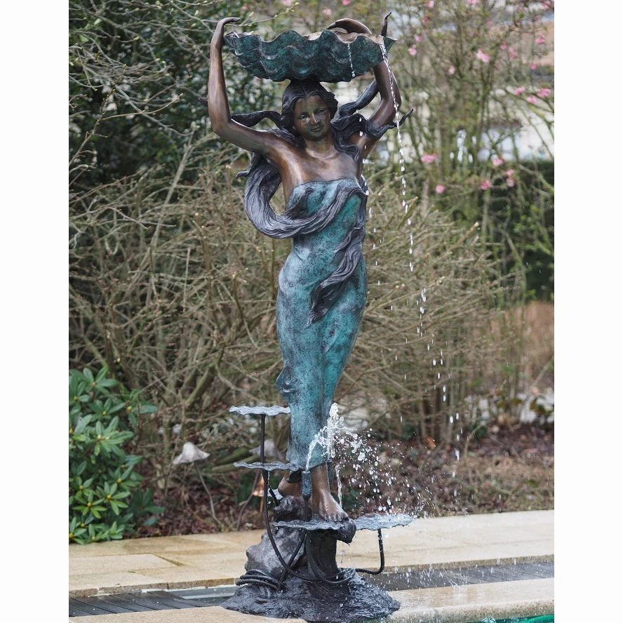 Hot sale Outdoor garden decoration Life Size casting bronze women shell Water Fountain sculpture