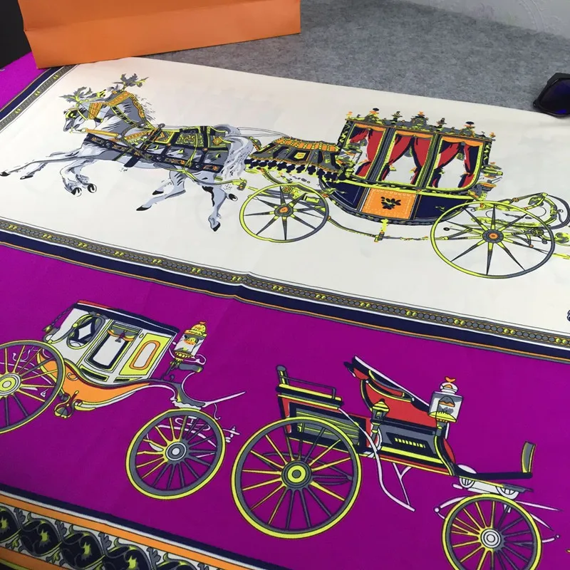 Высококачественные шелковые шарфы, женский Шелковый квадратный шарф с принтом в виде коляски, шелковый шарф размера 140