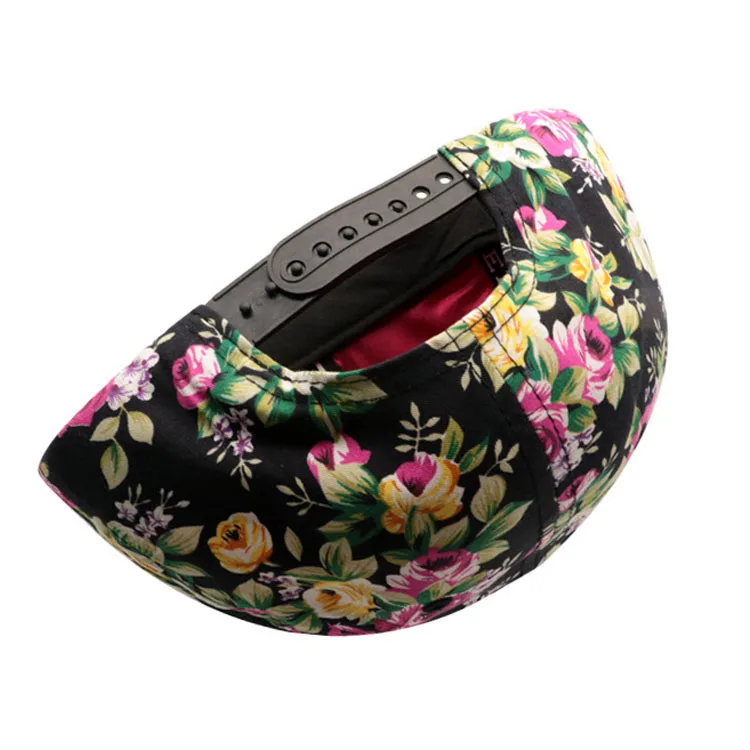 Mens Sublimation Printing Floral Baseball Hat Flat Brim satin lined Printing Floral Snap Back Cap Snapback With Woven Label