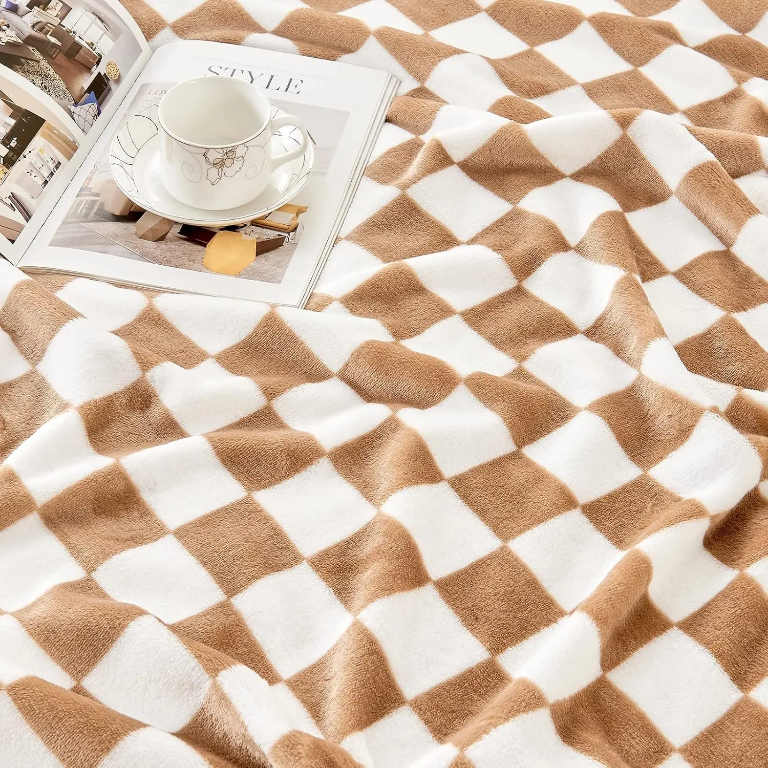 Checkered Blanket Flannel Throw Blankets Soft Cozy Checkered Grid Print Chessboard Gingham Pattern Blankets
