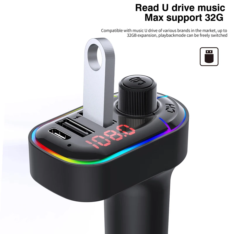 Factory Outlet Hot Selling Bluetooth FM Transmitter For Car Dual USB Charge 5V3.1A /1A  With Type C Charging Port