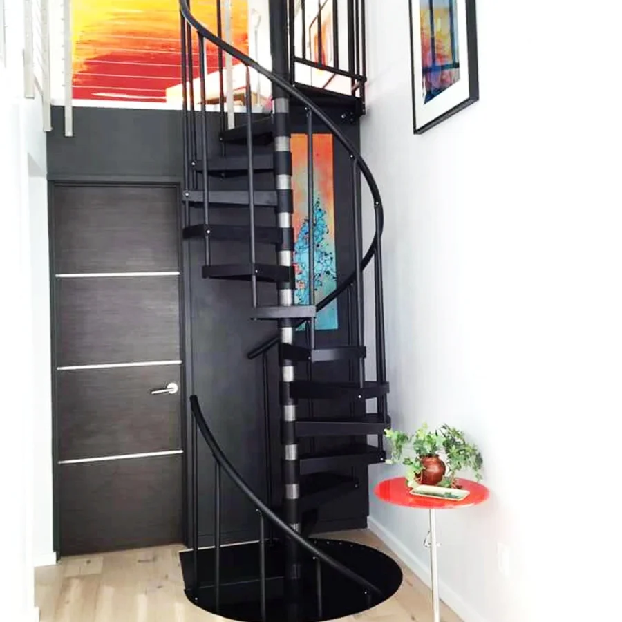 Small Space Style Treads Non Slip Stairs Innovative Glass Stair Iron Railing Outdoor Steel Structure Spiral Staircase
