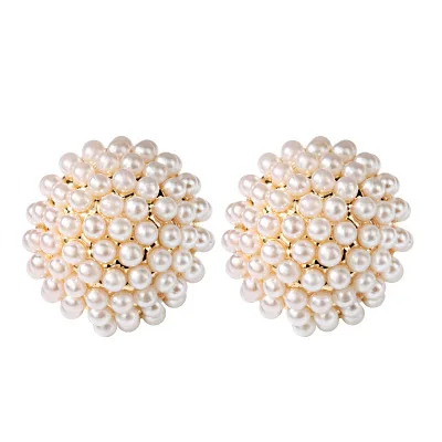 Faux Baroque Pearl Beaded Flower Stud Earrings Korean Cute Cultured Freshwater Pearl Post Stud Earrings