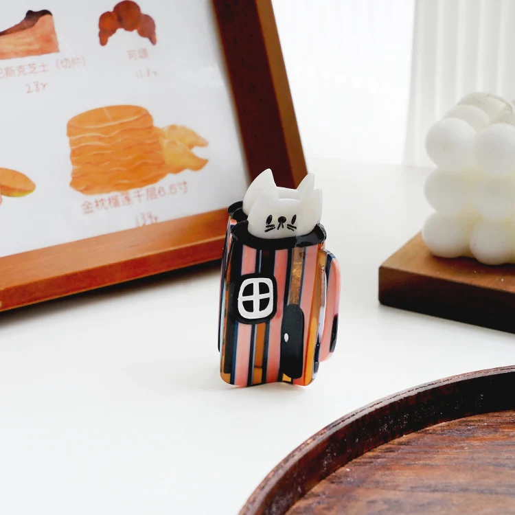CANYUAN High quality design retro style 8cm multi-color kitten acetate hair claws cute animal claw clip custom wholesale