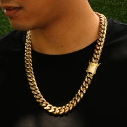 14mm 24inch Thickness Factory Price 14K PVD Gold Cuban Link Chain, Stainless Steel Cuban Link Chain