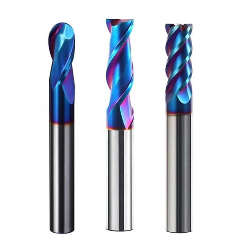 CNC 4 Flute blue nano coating Carbide straight slot end mills  cutter tools 5mm 6mm*50L HRC65 Suitable hardened steel