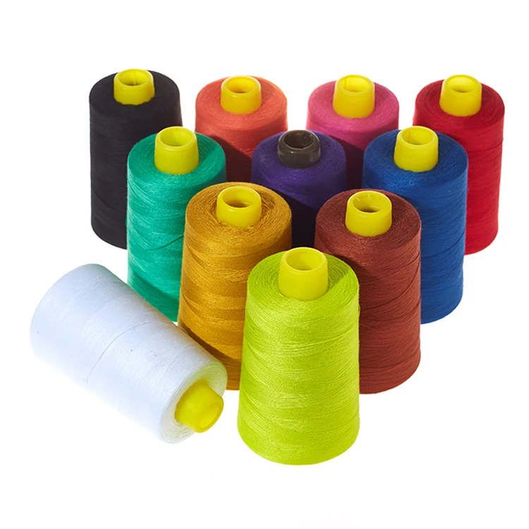 Wholesale 40s/2 Hilo Solid Color Dyed Spun 100% Polyester Yarn Dacron Sewing Thread Cotton With Different Colors