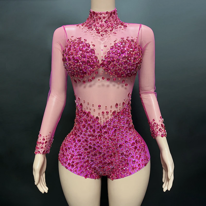 NOVANCE экологически чистые продукты 2023 розово-красный комбинезон с высокой горловиной сверкающими бриллиантами цельный для клубного бара сцены