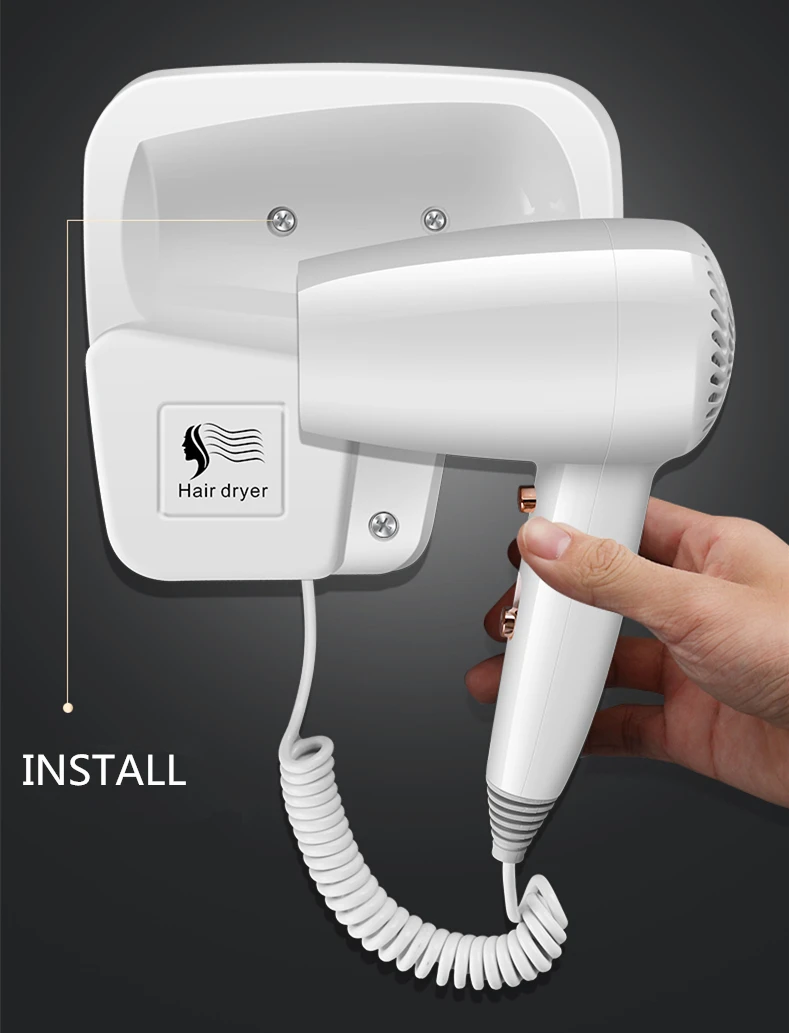 1600W High Power Custom made hair dryer household hot air fan hotel wall mount plastic hair dryer For Bathroom home
