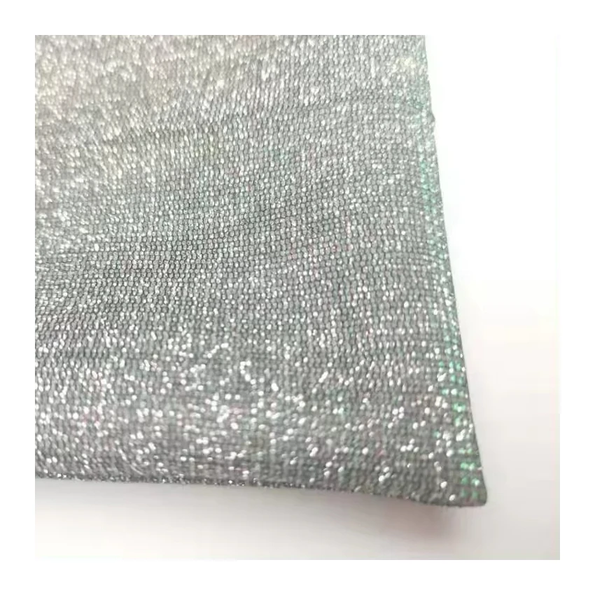 High quality Glitter Powder Polyester Metallic Foil And Lurex knitted Fabric for wedding guest dress
