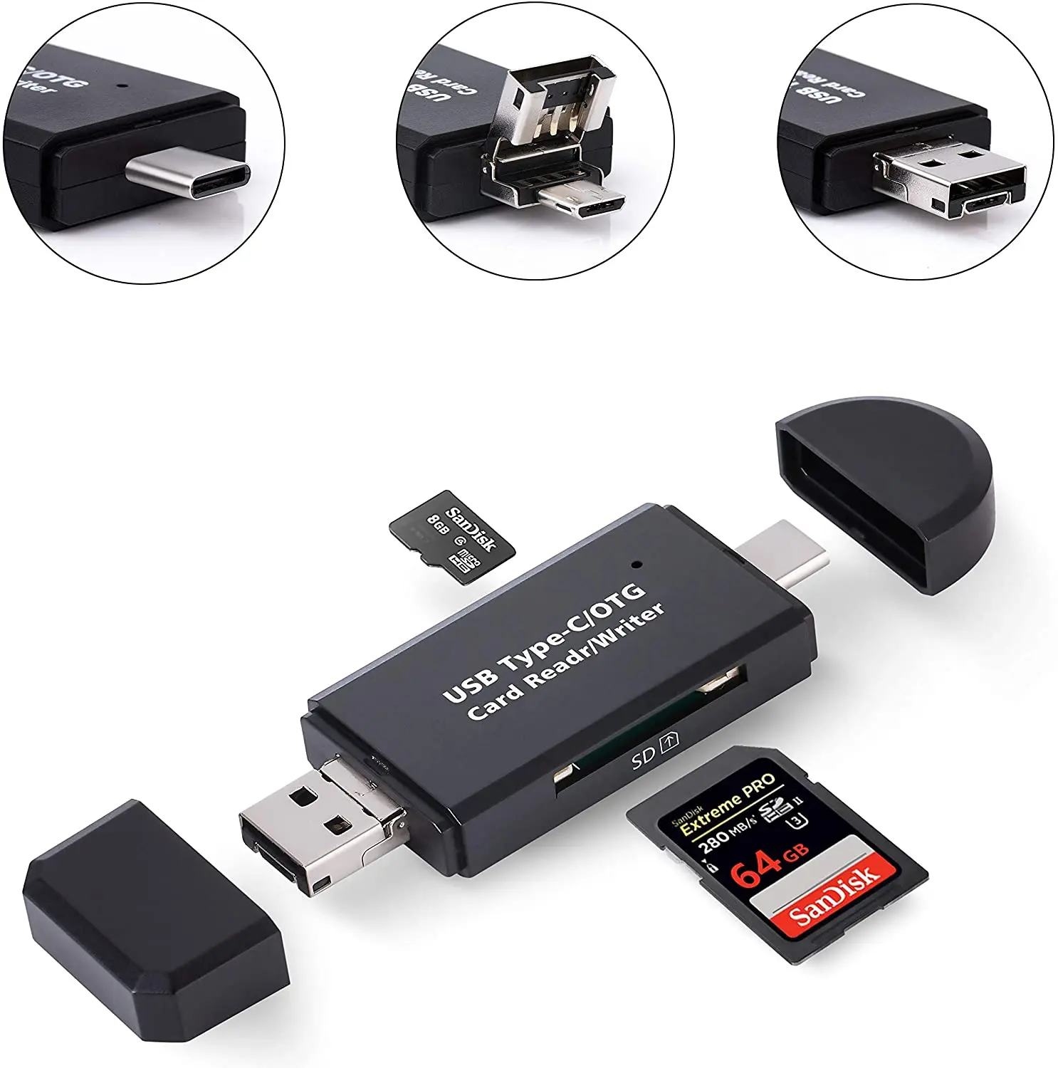 Multi-function 3 in 1 USB Type C Micro USB SD OTG SIM Card Reader USB 2.0 Camera Card Reader for Business