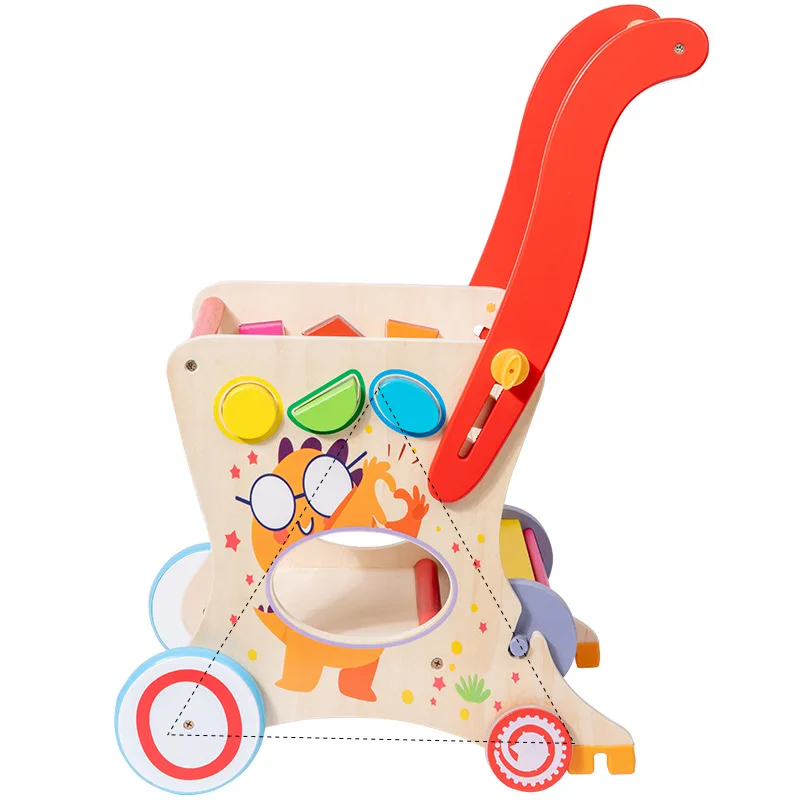Wooden Baby Walker Push and Pull Doll Stroller Shopping Cart Learning Walker for Boys and Girls Sit Stand Toy forToddler
