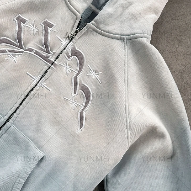Hoodie Manufacturers Wholesale Custom Hoodies Unisex Cotton Oversized Boxy Dtg Printing Stone Distressed Acid Wash Zip Up Hoodie