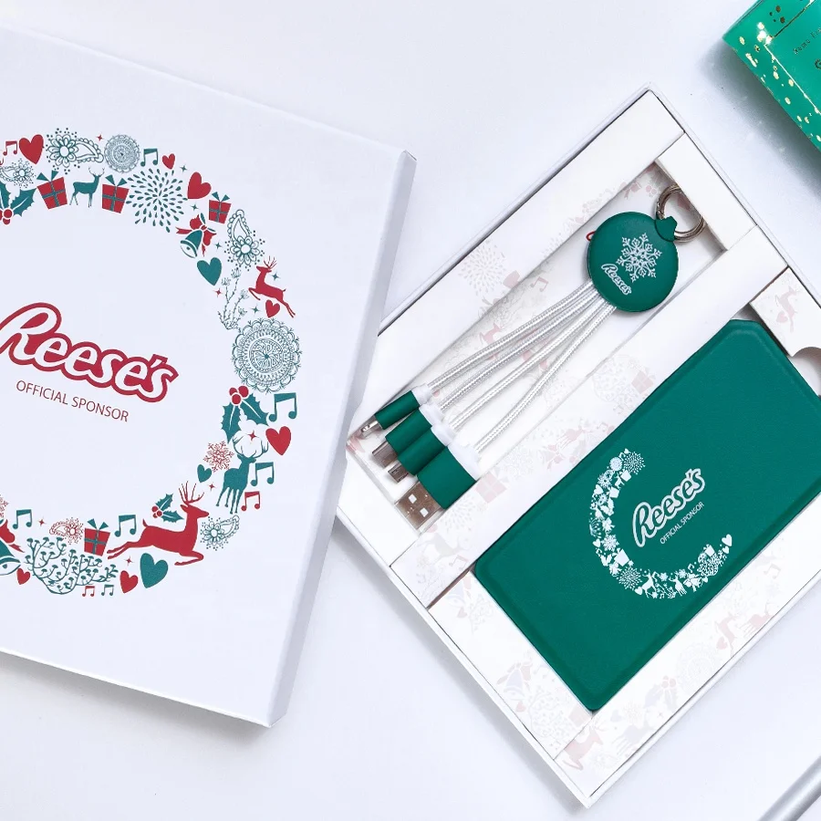 New year Christmas gifts with LOGO of USB Cable and power bank gift sets