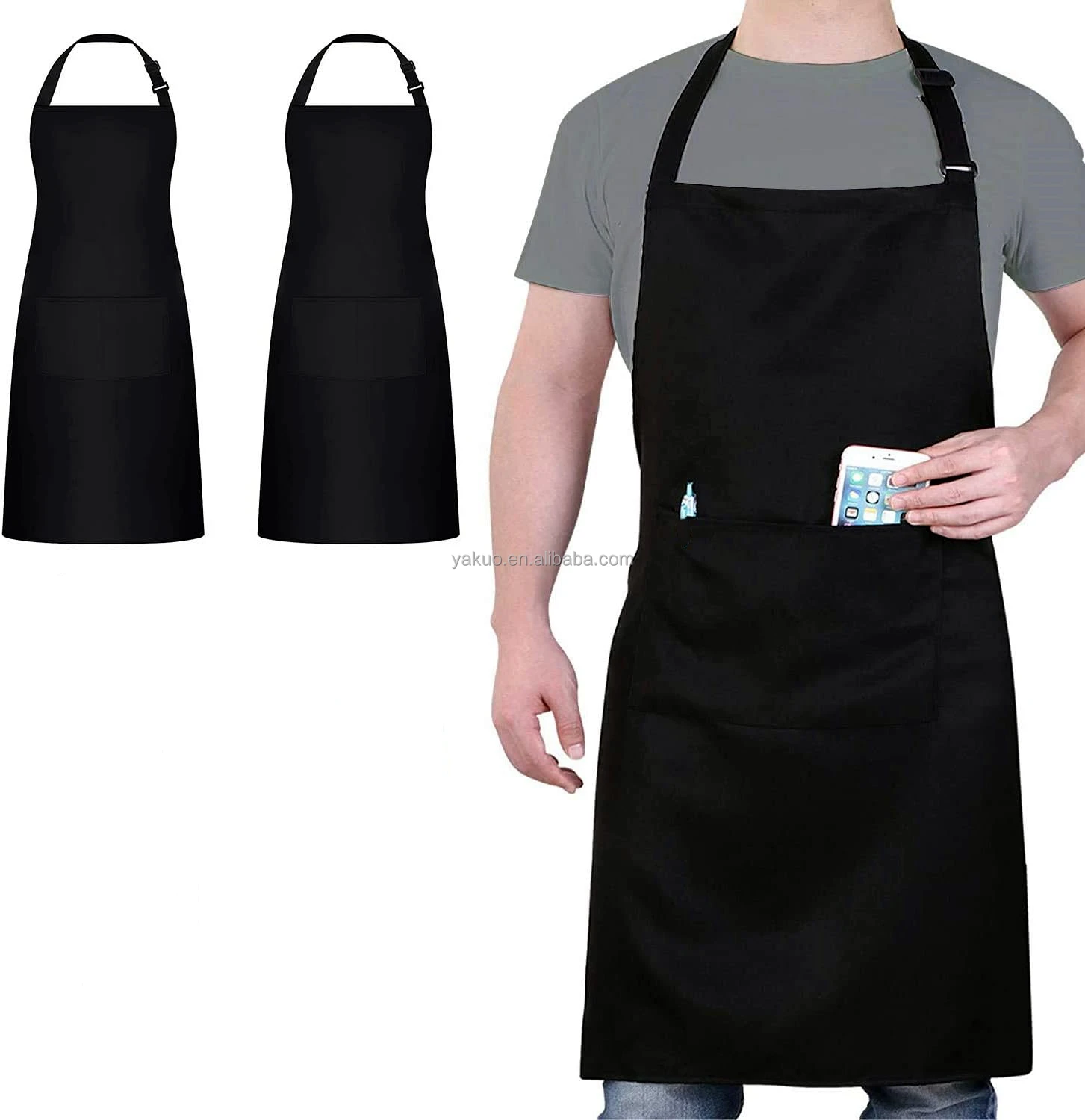 Oxford fabric Chef Apron Black Waterproof Chef Kitchen Cooking Apron Adjustable Apron with 2 Pockets