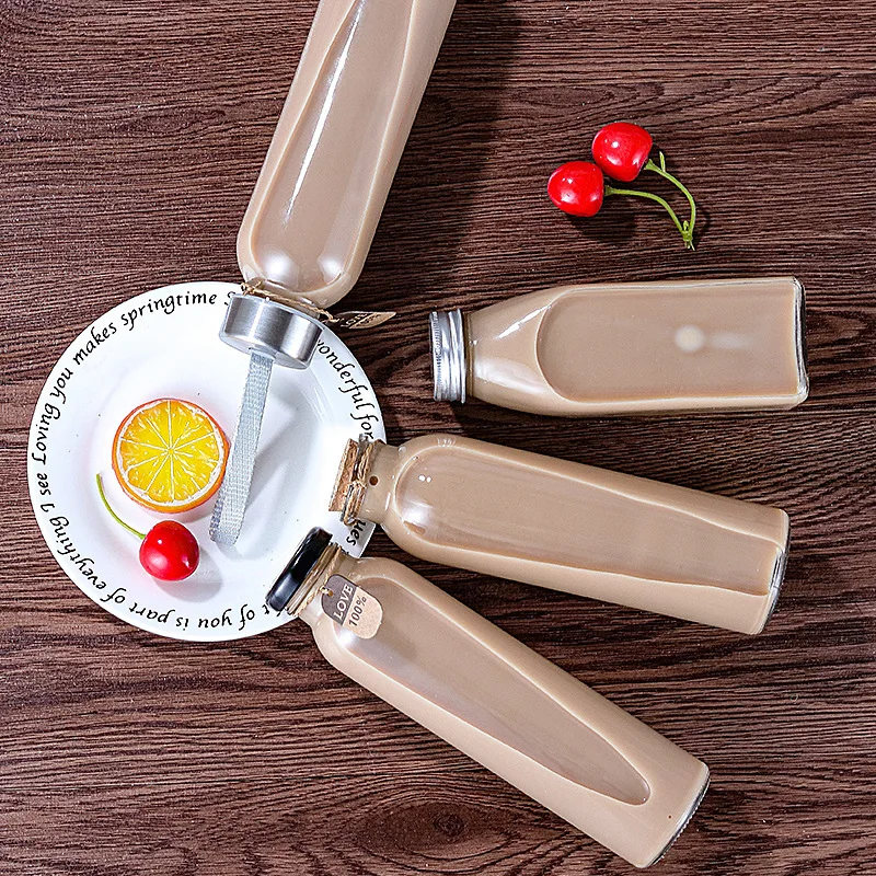 250ml glass beverage bottle with aluminum lid 350ml sealed clear cold brew tea bottle 500ml juice bottle