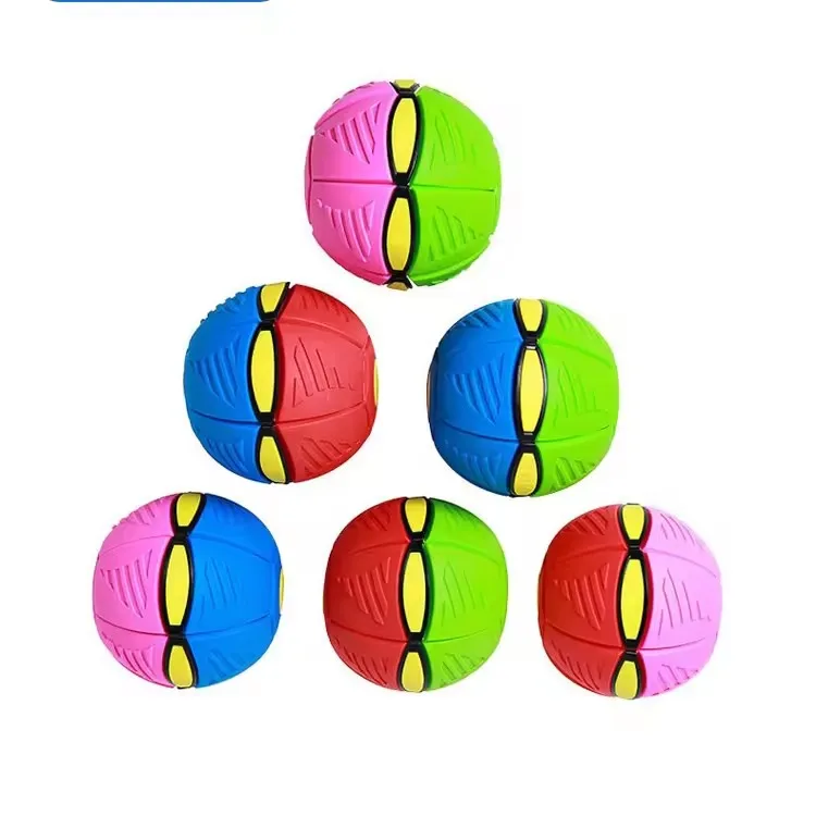 Novelty Outdoor Pet Toys Interactive Bouncing Flat Deformation Vent Throw Disc Ball UFO Magic Flying Saucer Ball With Led Light