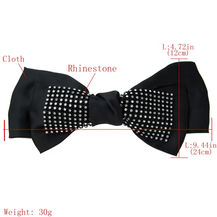 Rhinestone Bowknot Hair Clip Big Black Cloth Barrettes Alloy Women Hair Accessories